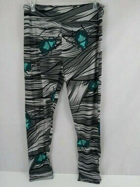 New LuLaRoe Tall & Curvy 2 Leggings With Black & Gray Webbing & Jade Scarabs